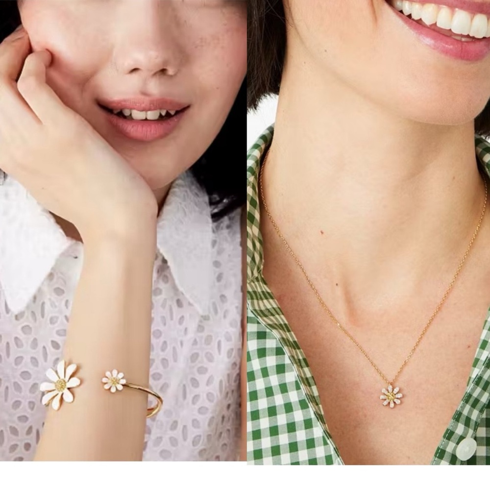 NWT Kate Spade set of Dazzling Daisies Enamel Hinge Cuff and necklace